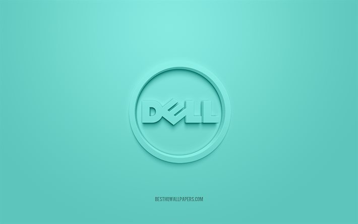 Dell yuvarlak logosu, turkuaz arka plan, Dell 3d logosu, 3d sanat, Dell, marka logosu, Dell logosu, turkuaz 3d Dell logosu
