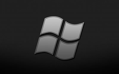Logo Windows en m&#233;tal, 4K, fond de grille noire, OS, illustrations, logo Windows, cr&#233;atif, Windows