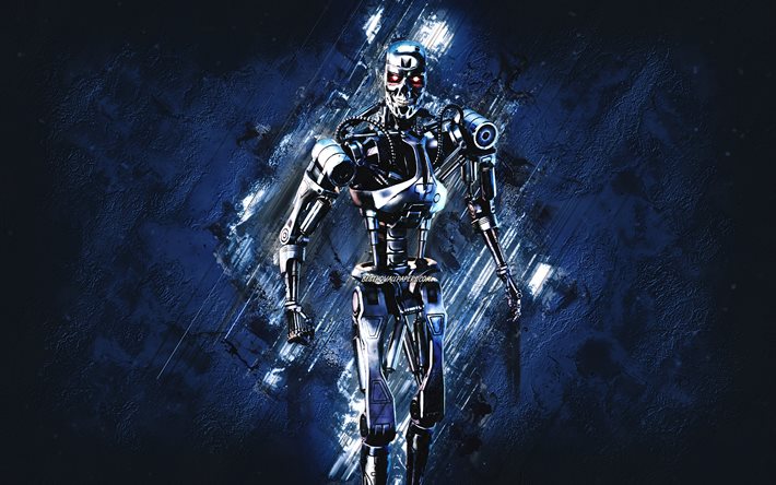 Fortnite T-800 G&#246;r&#252;n&#252;m, Fortnite, ana karakterler, mavi taş arka plan, T-800, Fortnite g&#246;r&#252;n&#252;mleri, T-800 G&#246;r&#252;n&#252;m, T-800 Fortnite, Fortnite karakterleri, Terminator Fortnite