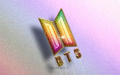 4K, BTS logo, colorful realistic balloons, Bangtan Boys, colorful backgrounds, BTS 3D logo, creative, BTS, Bangtan Boys logo