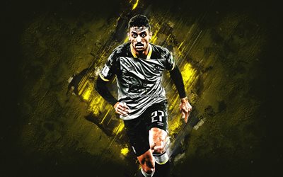 Taher Mohamed, Al Ahly SC, Egyptian footballer, portrait, yellow stone background, Al Ahly, football