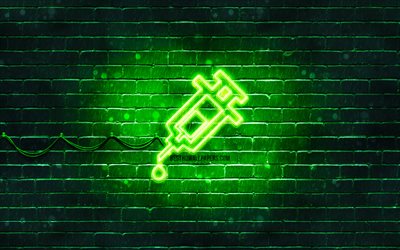 Vaccination green icon, 4k, green background, neon symbols, Vaccination, neon icons, Vaccination sign, medical signs, Vaccination icon, Vaccination neon icon, medical icons, Vaccination concepts