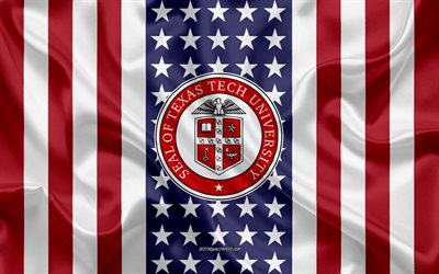 Texas Tech University Emblem, American Flag, Texas Tech University logo, Lubbock, Texas, USA, Texas Tech University