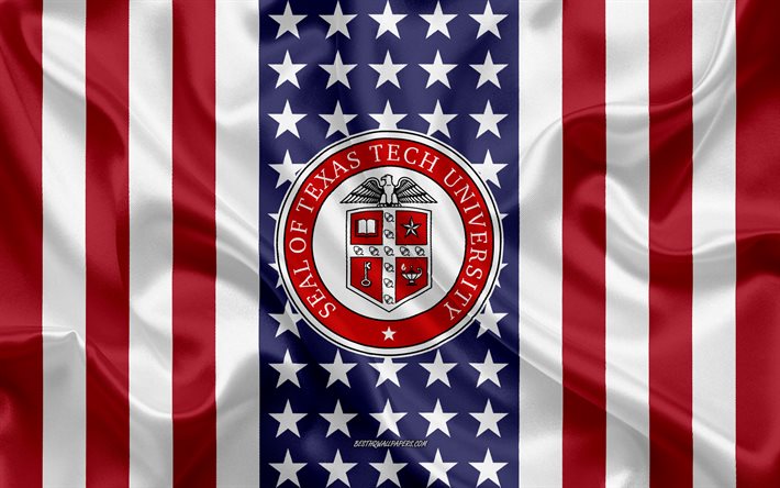 Emblema della Texas Tech University, bandiera americana, logo della Texas Tech University, Lubbock, Texas, USA, Texas Tech University