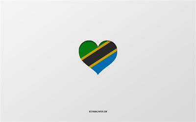タンザニアが大好き, アフリカ諸国, タンザニア, 灰色の背景, タンザニアの国旗のハート, 好きな国