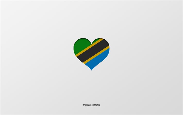 Amo la Tanzania, i paesi dell&#39;Africa, la Tanzania, lo sfondo grigio, il cuore della bandiera della Tanzania, il paese preferito, l&#39;amore della Tanzania