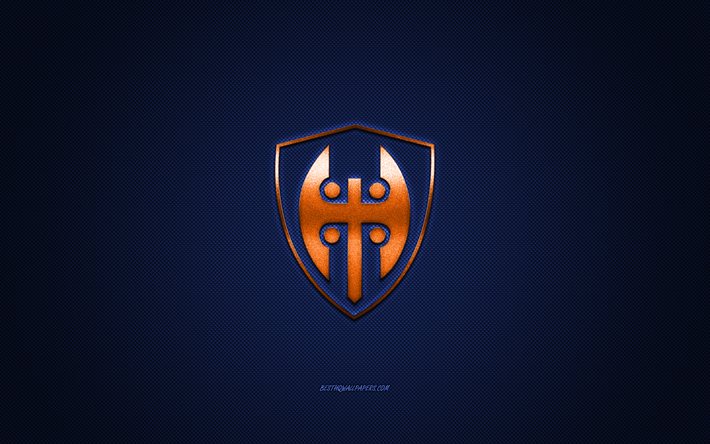 tappara, finnischer hockeyclub, liiga, orangefarbenes logo, blauer kohlefaserhintergrund, eishockey, tampere, finnland, tappara-logo, tampereen tappara