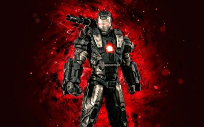 war machine armor mark i, 4k, wei&#223;e neonlichter, superhelden, marvel-comics, james rhodes, war machine 4k