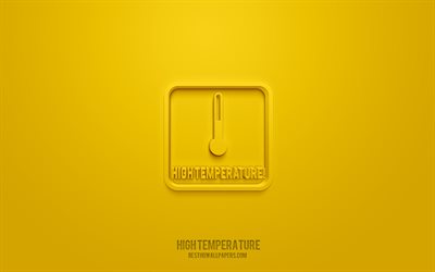 High Temperature 3d icon, yellow background, 3d symbols, High Temperature, Warning icons, 3d icons, High Temperature sign, Warning 3d icons, yellow warning signs
