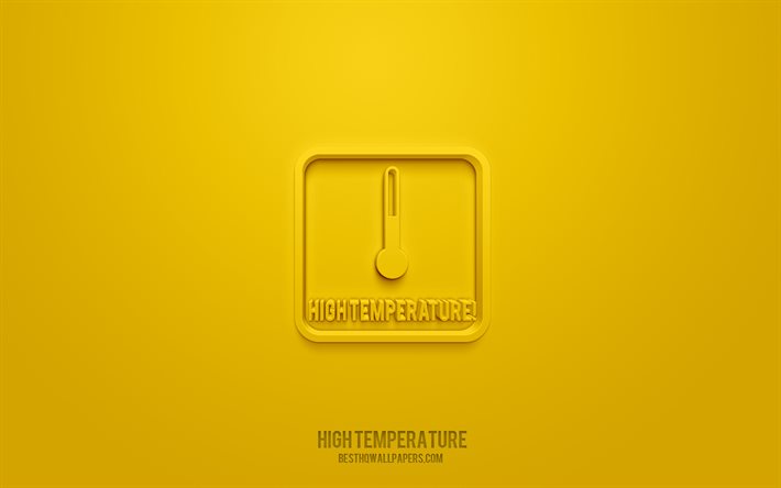 hochtemperatur 3d-symbol, gelber hintergrund, 3d-symbole, hochtemperatur, warnsymbole, hochtemperatur-zeichen, warn-3d-symbole, gelbe warnschilder
