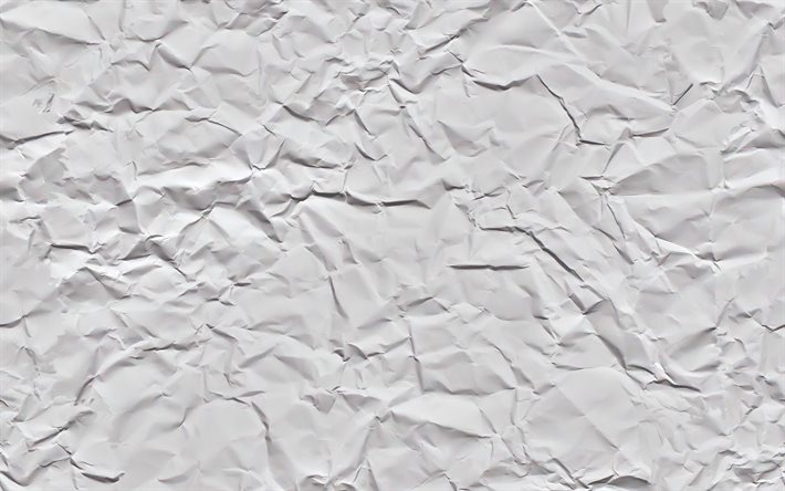 valkoinen rypistynyt paperi, makro, paperi taustat, rypistynyt paperi tekstuurit, valkoinen taustat, valkoisen kirjan taustalla
