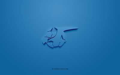 ف كي هوغيسوند, شعار ثلاثي الأبعاد الإبداعي, خلفية زرقاء, سلسلة النخبة, شعار ثلاثي الأبعاد, نادي كرة القدم النرويجي, النرويج, 3d الفن, كرة القدم, fk هوغيسوند 3d الشعار