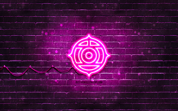 hitachi lila logo, 4k, lila brickwall, hitachi logo, marken, hitachi neon logo, hitachi