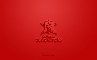 Mumbai Gladiators, creative 3D logo, red background, EFLI, Indian American football club, Elite Football League of India, Mumbai, India, American football, Mumbai Gladiators 3d logo
