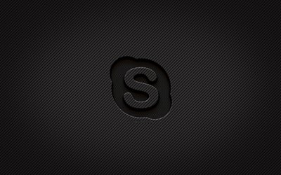 skype carbon logo, 4k, grunge art, kolbakgrund, kreativ, skype svart logotyp, socialt n&#228;tverk, skype-logotyp, skype