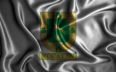 Yucatan flag, 4k, silk wavy flags, mexican states, Day of Yucatan, fabric flags, Flag of Yucatan, 3D art, Yucatan, North America, States of Mexico, Yucatan 3D flag, Mexico
