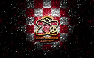 SV Zulte Waregem, glitter logo, Jupiler Pro League, red white checkered background, soccer, belgian football club, Zulte Waregem logo, mosaic art, football, Zulte Waregem FC