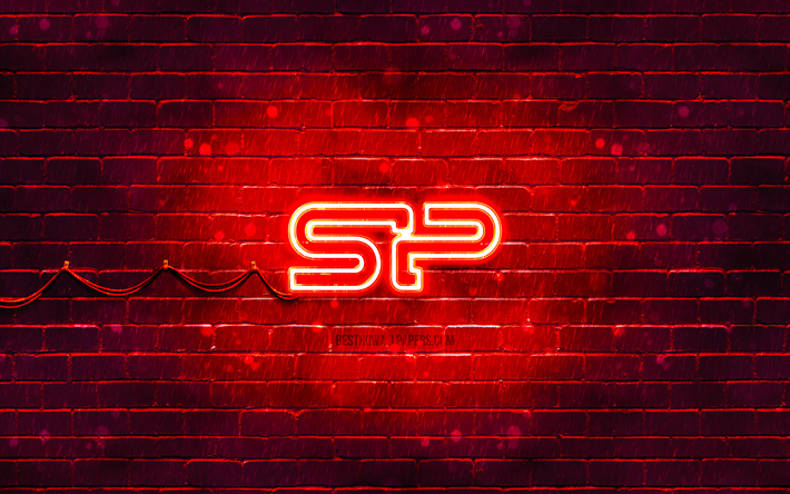 logotipo rojo de silicon power, 4k, pared de ladrillo rojo, logotipo de silicon power, marcas, logotipo de ne&#243;n de silicon power, silicon power