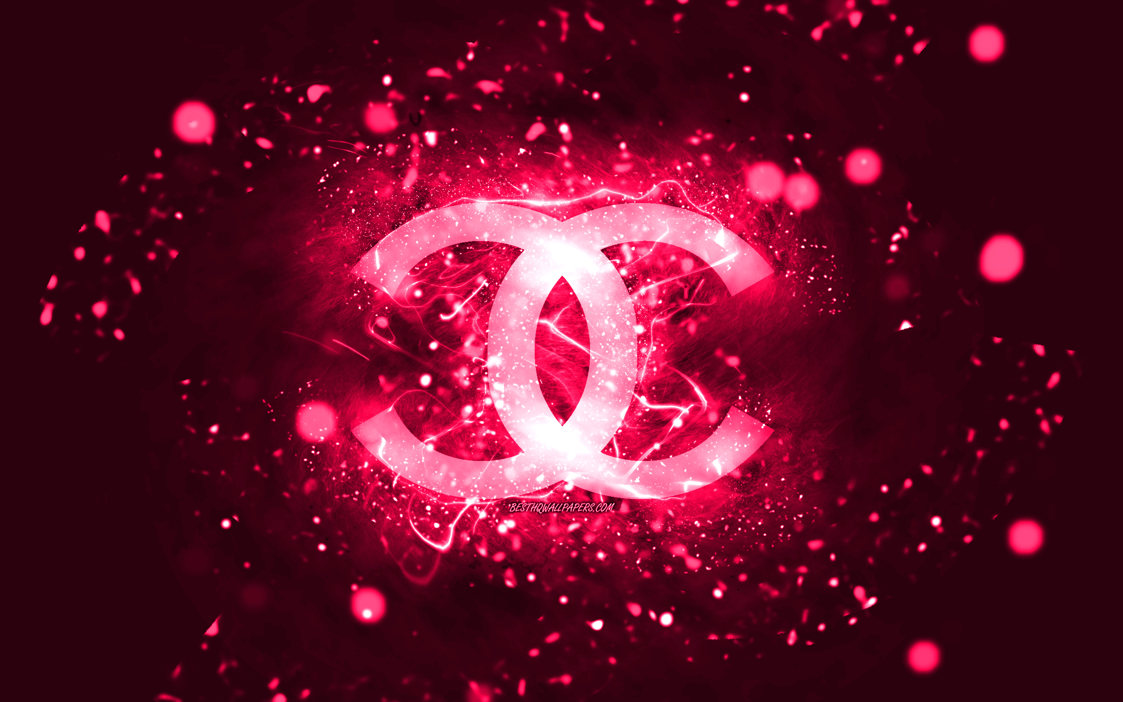 Download wallpapers Chanel pink logo, 4k, pink neon lights, creative ...