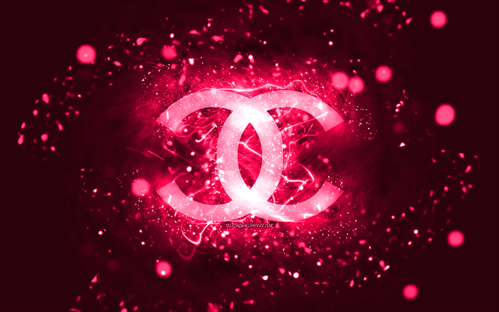 logotipo rosa de chanel, 4k, luces de ne&#243;n rosa, creativo, fondo abstracto rosa, logotipo de chanel, marcas de moda, chanel