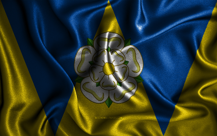 West Yorkshire flag, 4k, silk wavy flags, english counties, Flag of West Yorkshire, fabric flags, 3D art, West Yorkshire, Europe, Counties of England, West Yorkshire 3D flag, England