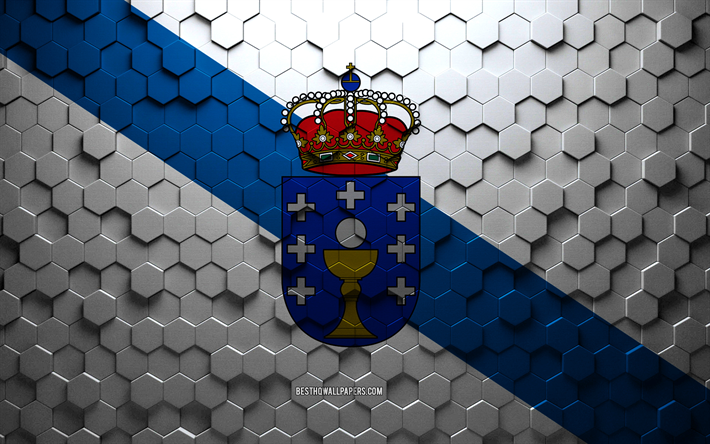 flagga av galicien, bikake konst, galicien hexagoner flagga, galicien 3d hexagoner konst, galicien flagga