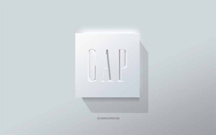gap logotyp, vit bakgrund, gap 3d logotyp, 3d konst, gap, 3d gap emblem