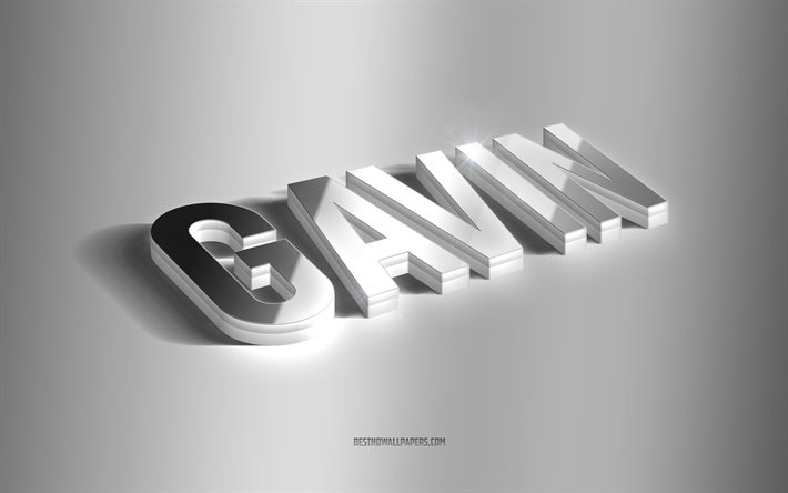 Gavin, silver 3d art, gray background, wallpapers with names, Gavin name, Gavin greeting card, 3d art, picture with Gavin name