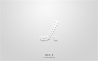 Hockey 3d icon, white background, 3d symbols, Hockey, sport icons, 3d icons, Hockey sign, sport 3d icons