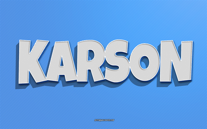 karson, fond de lignes bleues, fonds d’&#233;cran avec noms, nom karson, noms masculins, carte de vœux karson, dessin au trait, image avec nom karson