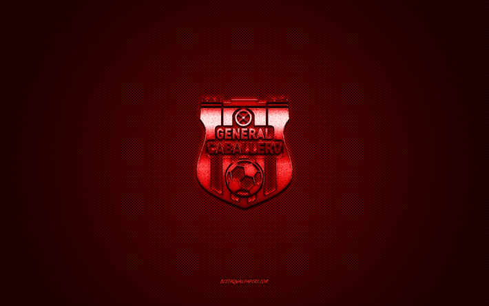 club general caballero, club de f&#250;tbol paraguayo, logotipo rojo, fondo rojo de fibra de carbono, primera divisi&#243;n paraguaya, f&#250;tbol, paraguay, logotipo del club general caballero
