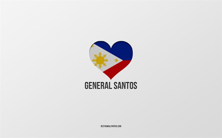 ich liebe general santos, philippinische st&#228;dte, tag von general santos, grauer hintergrund, general santos, philippinen, philippinisches flaggenherz, lieblingsst&#228;dte, liebe general santos