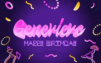 buon compleanno genevieve, 4k, purple party background, genevieve, arte creativa, happy genevieve birthday, genevieve name, genevieve birthday, birthday party background