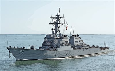 USS Arleigh Burke, 4k, vector art, DDG-51, destroyer, United States Navy, US army, abstract ships, battleship, US Navy, Arleigh Burke-class, USS Arleigh Burke DDG-51