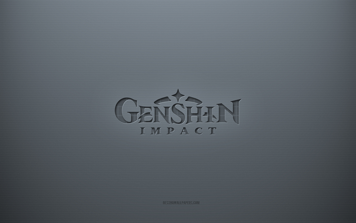 Genshin Impact logo, gray creative background, Genshin Impact emblem, gray paper texture, Genshin Impact, gray background, Genshin Impact 3d logo