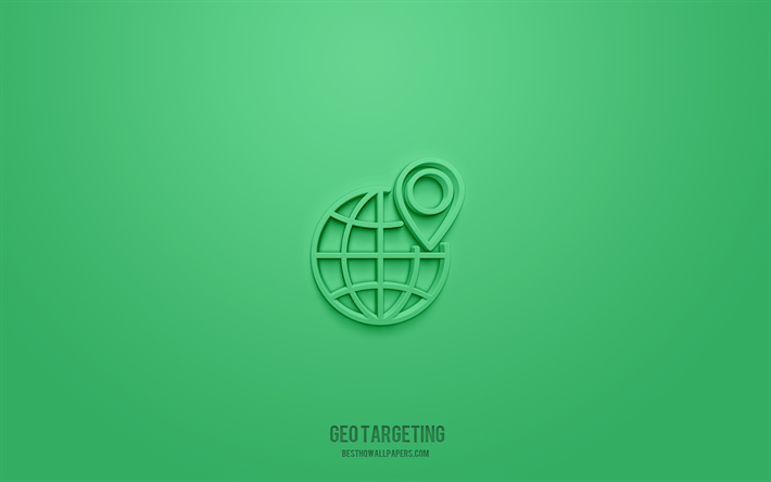 Geo targeting 3d icon, green background, 3d symbols, Geo targeting, SEO icons, 3d icons, Geo targeting sign, SEO 3d icons