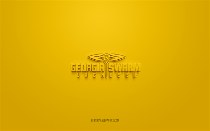 georgia swarm, logotipo criativo 3d, fundo amarelo, national lacrosse league, emblema 3d, equipe americana de lacrosse, nll, georgia, eua, arte 3d, lacrosse, logotipo georgia swarm 3d