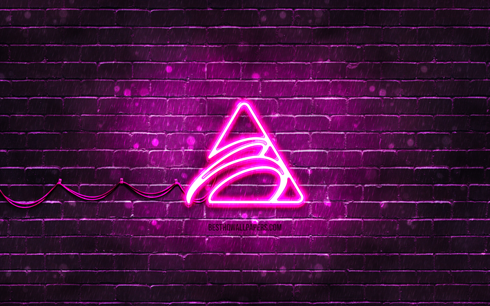 biostar violetti logo, 4k, violetti tiilisein&#228;, biostar-logo, tuotemerkit, biostar neon logo, biostar