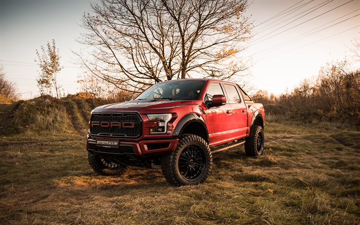 Ford F-150, 4k, front view, exterior, HP520, red Ford F-150, F-150 tuning, american cars, Ford