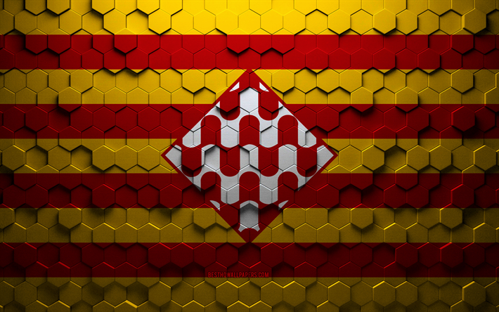 Flag of Girona, honeycomb art, Girona hexagons flag, Girona 3d hexagons art, Girona flag