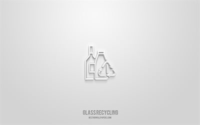 ガラスリサイクル3dアイコン, 白い背景, 3d シンボル, ガラスリサイクル, エコロジーアイコン, 3d アイコン, ガラスリサイクルサイン, エコロジー3dアイコン