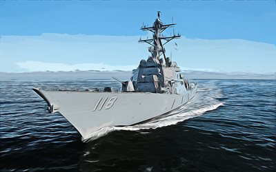 USS Daniel Inouye, 4k, vector art, DDG-118, destroyer, United States Navy, US army, abstract ships, battleship, US Navy, Arleigh Burke-class, USS Daniel Inouye DDG-118