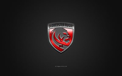 Gloucester Rugby, English rugby club, Premiership Rugby, red logo, gray carbon fiber background, rugby, Gloucester, England, Gloucester Rugby logo