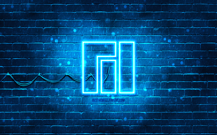 logo bleu manjaro, mur de briques bleu, 4k, nouveau logo manjaro, linux, logo manjaro n&#233;on, logo manjaro, manjaro