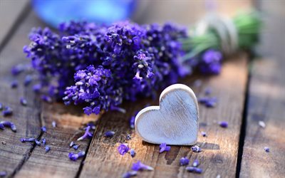 Lavender, spring, wooden heart, spring flowers