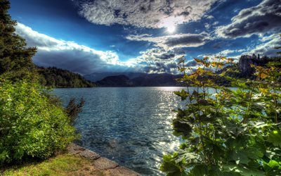 Slovenia, estate, foresta, lago, montagna, HDR