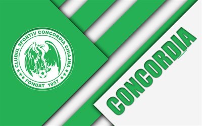 CS Concordia Chiajna, 4k, logo, material design, Romanian football club, green white abstraction, Liga 1, Chiajna, Romania, football, Concordia FC