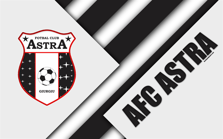 AFC Astra, 4k, logo, design de material, Romeno de futebol do clube, preto-e-branco de abstra&#231;&#227;o, Liga 1, Giurgiu, Rom&#233;nia, futebol