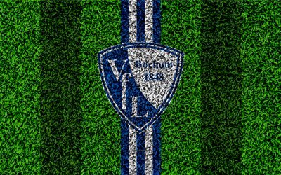 Bochum FC, 4k, Saksalainen jalkapalloseura, jalkapallo nurmikko, logo, tunnus, blue white lines, Bundesliga 2, Bochum, Saksa, jalkapallo, ruohon rakenne, VfL Bochum 1848