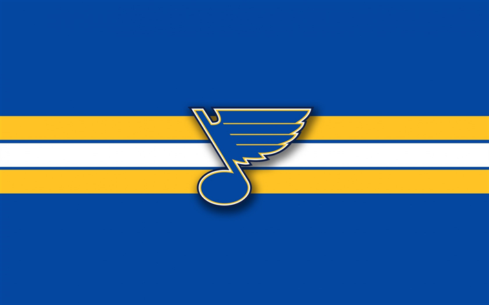St Louis Blues, logo, emblem, blue yellow background, NHL, American hockey club
